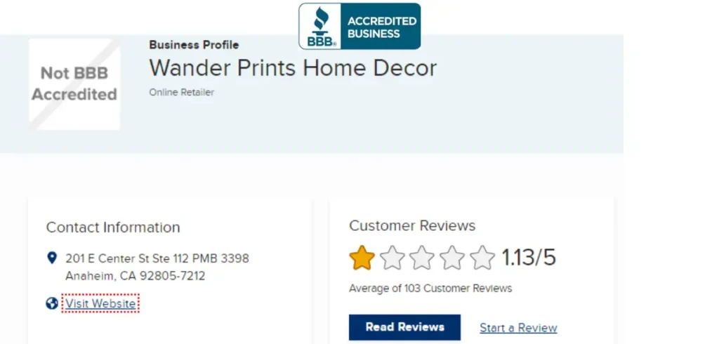 Better Business Bureau Reviews on Wander Prints