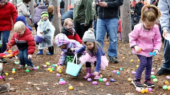 Children on an Easter egg hunt on Easter Sunday.