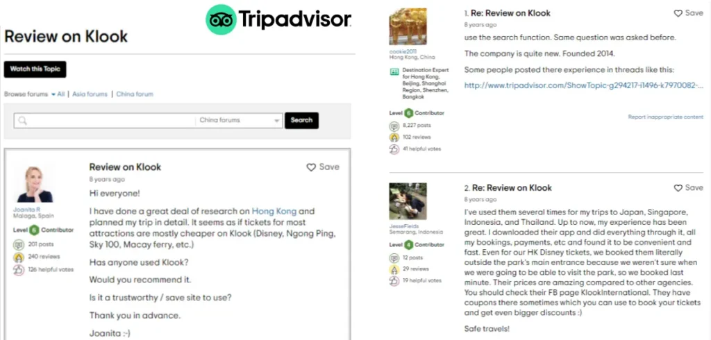 TripAdvisor Reviews klook