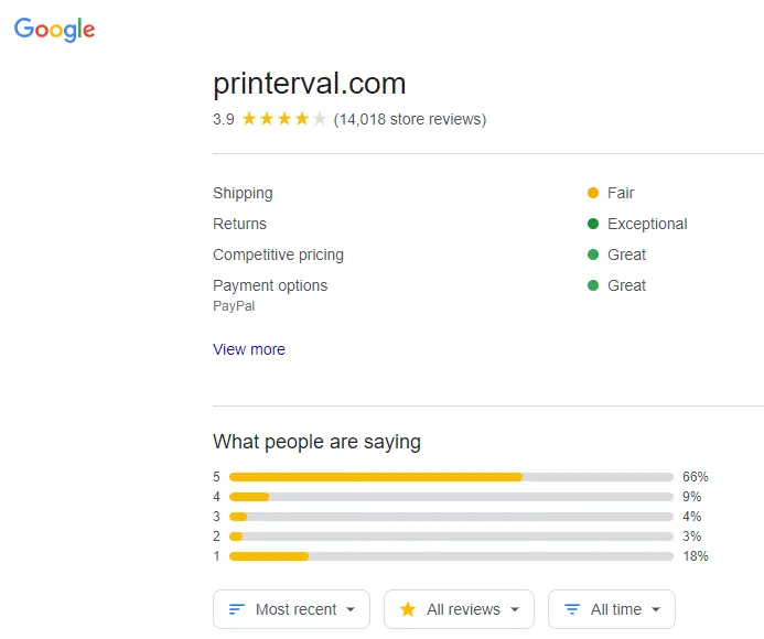Google review on Printerval
