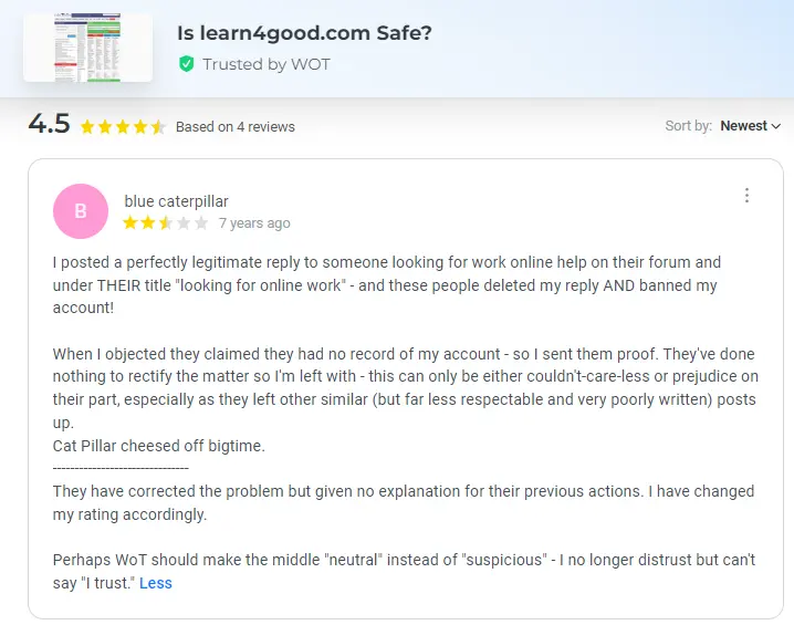 My Wot Mixed Reviews on Learn4Good