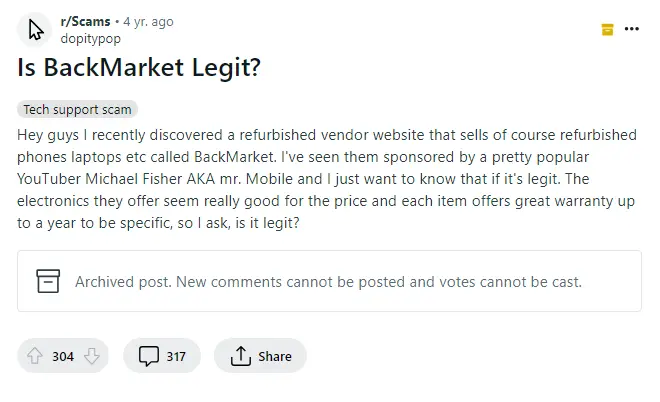 Reddit Reviews on back market