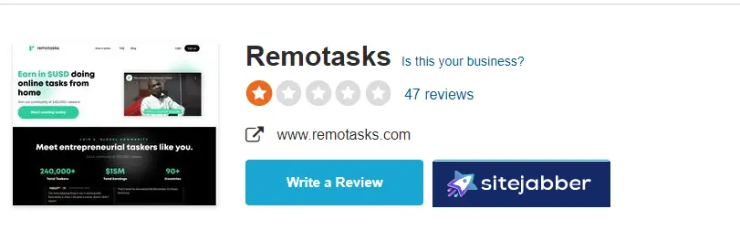 Remotasks reviews on Sitejabber 
