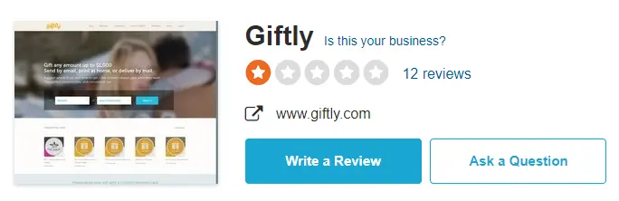 Sitejabber review on Giftly.com