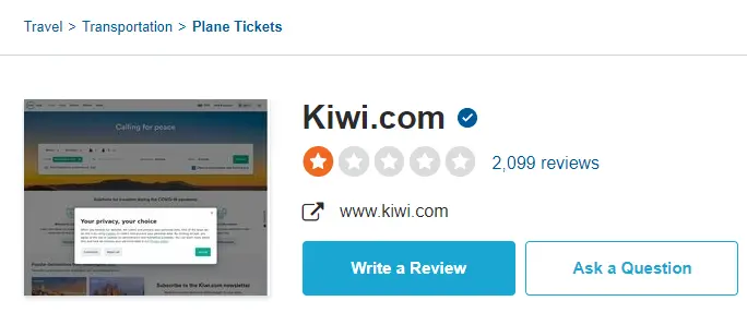 Sitejabber review on Kiwi.com