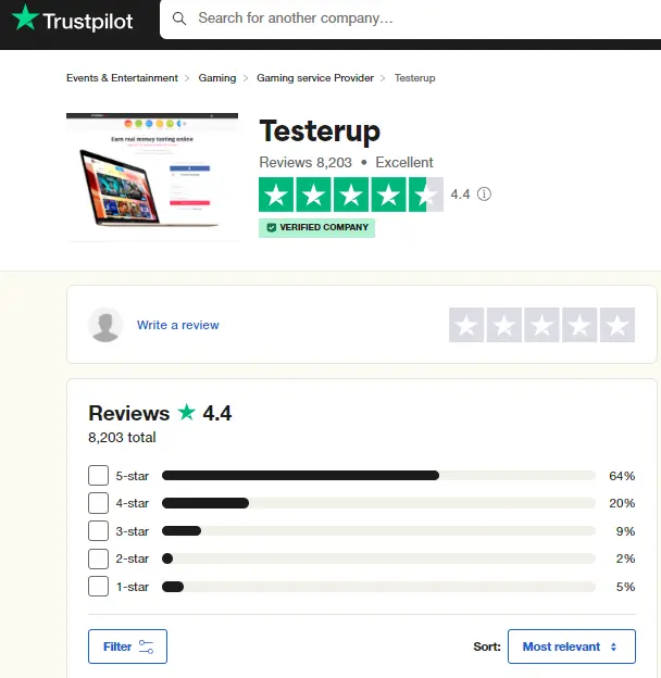 Testerup review on trustpilot