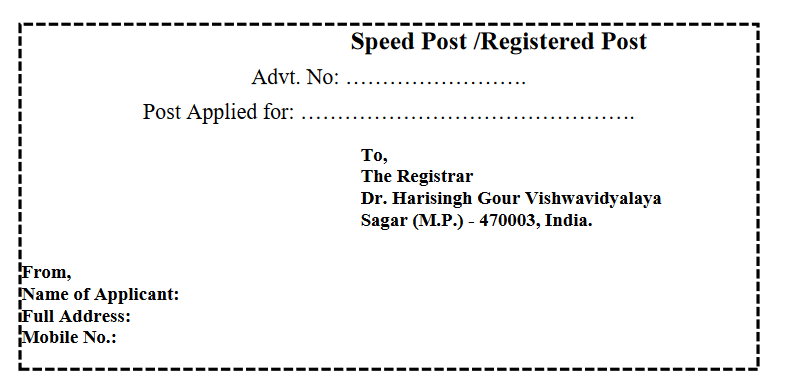 Sagar University job vacancies speed post address