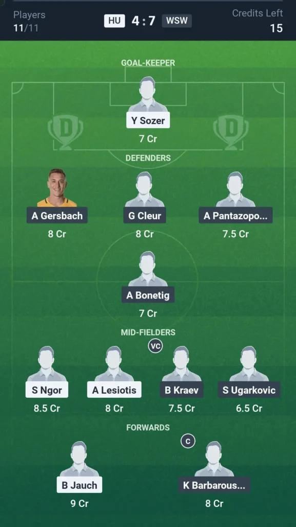HU vs WSW Grand League Team